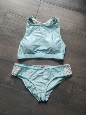 Light Teal Blue Crochet 2 Piece Bikini